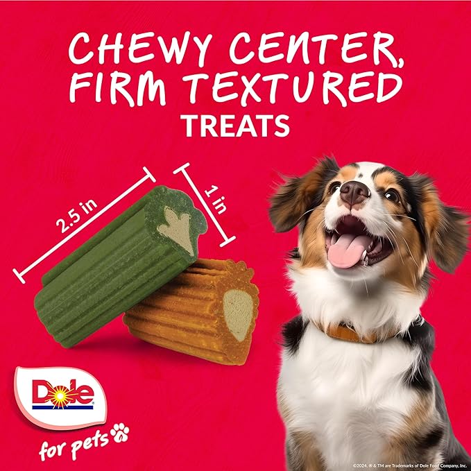 Dole for Pets Freshly Fetched Dog Chews, Assorted Broccoli & Carrot Flavor Treats - Flavored with Real Veggies, No Wheat, Corn, Soy, Artificial Flavors, Colors, or Preservatives, 7 Oz