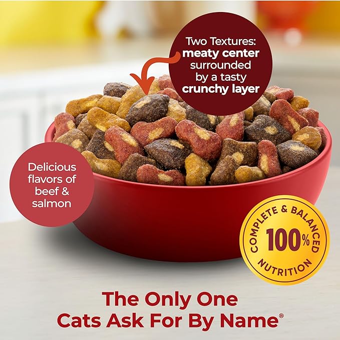 Meow Mix Tender Centers Basted Bites Dry Cat Food, Beef & Salmon Flavors, 3 Pound (Pack of 4), Crunchy Outside Meaty Inside