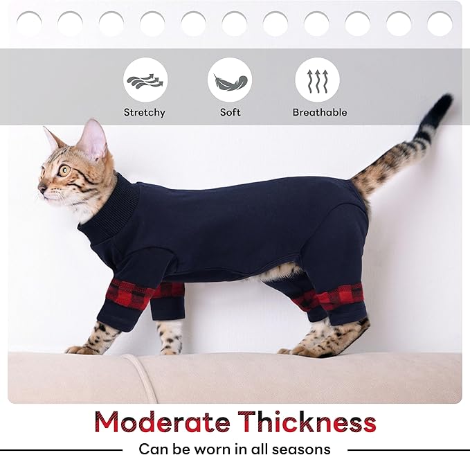 PUMYPOREITY Cat Shirt with Rear Snap Closure, Stretchable Cat Sweater, Comfort Pajamas Post-Bath, Recovery Suit - Full Coverage for Wound Care, Kitten Onesie - Machine Washable, S, Blue