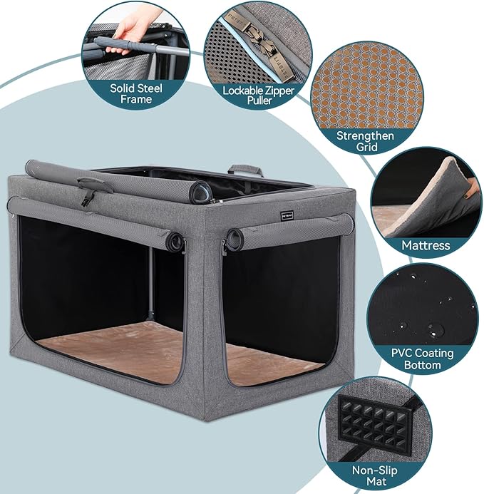 30inch Soft Dog Crate for Medium Dogs, 3-Doors Dog Kennel Carrier with Soft Mat, for Indoor Outdoor Travel