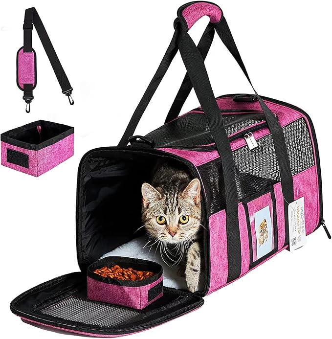 20" Large Pet Carrier Soft Sided Cat Carriers for Large Cats Under 25 lbs, Folding Big Dog Carrier Cat Carrier for 2 Cats Travel Carrier, Red