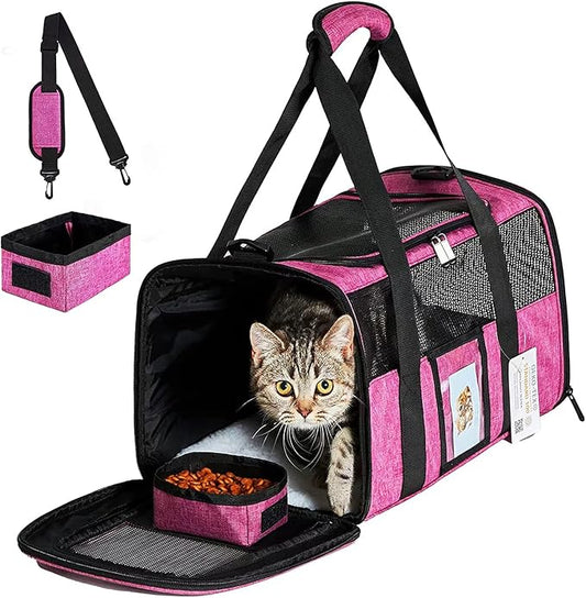 20" Large Pet Carrier Soft Sided Cat Carriers for Large Cats Under 25 lbs, Folding Big Dog Carrier Cat Carrier for 2 Cats Travel Carrier, Red
