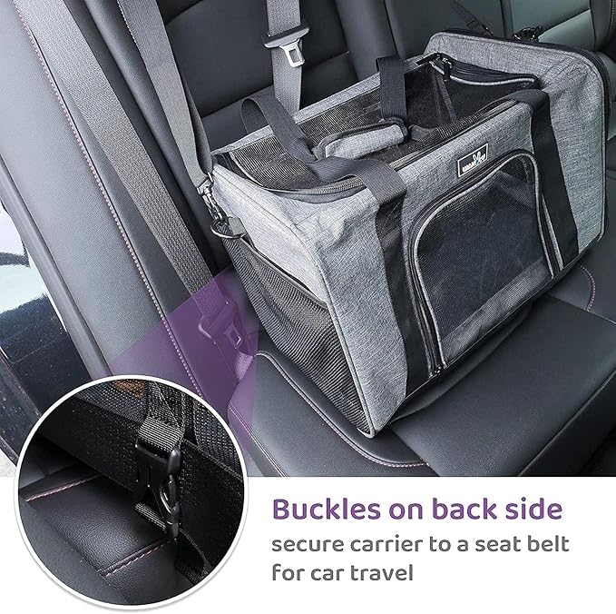 Pet Carrier for Small Cats Dogs, Dog Carrier Travel Bag with Adequate Ventilation, 5 Mesh Windows, 3 Entrance, Locking Safety Zippers, Padded Shoulder and Carrying Strap, Medium