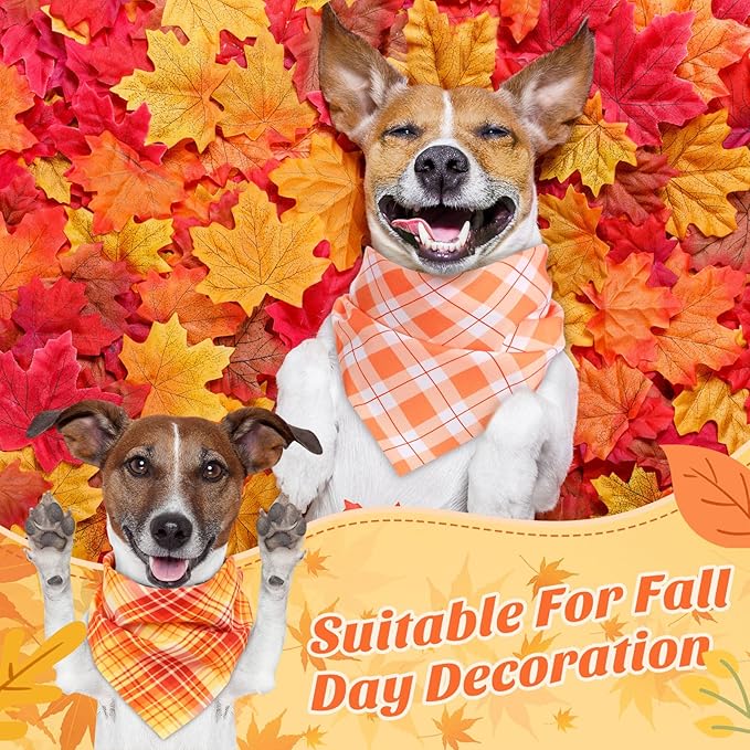 100 Pieces Thanksgiving Fall Dog Bandanas Bulk Plaid Bandanas for Dogs Autumn Soft Triangle Kerchief Bibs Adjustable Triangle Doggie for Small Medium Large Pets Party Costume