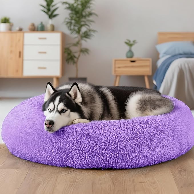 Extra Large Dog Beds, 36 Inch Human Dog Anxiety Relief Squishmallow Comfort Bed, Indestructible & Chew Proof Pet Beds (Purple)