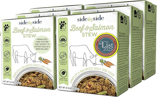 Side by Side Beef & Salmon Stew - Neutral Wet Dog Food & Dog Food Topper for All Breeds - Made with Nutrients & Whole Raw Ingredients - No Artificial Additives or Fillers - USA Made (12.5 oz, 6-Pack)