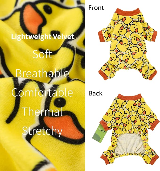 Fitwarm Funny Duck Dog Pajamas, Dog Winter Clothes for Small Dogs Girl, Lightweight Velvet Pet Jumpsuit, Cat Onesie, Yellow, Medium