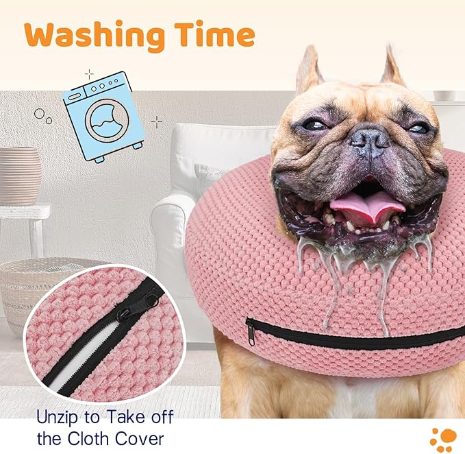 Supet Inflatable Dog Cone Collar for Dogs to Stop Licking, Dog Donut Collar After Surgery, Soft Pet Cone for Small Medium Large Dogs Pink 02 XXL