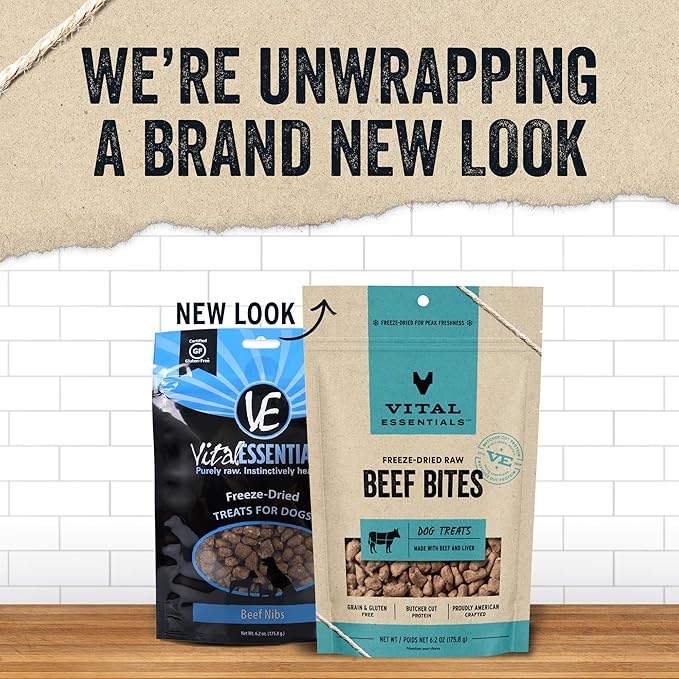 Vital Essentials Beef Bites Dog Treats, 6.2 oz | Freeze-Dried Raw | Single Protein | Premium Quality High Protein Training Treats | Grain Free, Gluten Free, Filler Free