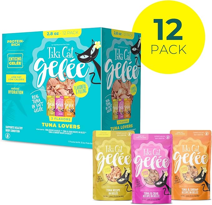 Tiki Cat Gelee Wet Cat Food, Tuna Variety Pack, 2.8 oz. Pouch (12 Count)