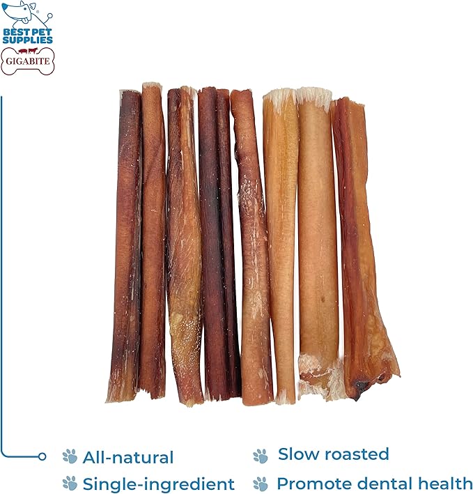 GigaBite Single Ingredient All Natural Free Range Bully Treats and Chews - Bully Sticks/Bladder Sticks/Beef Esophagus by Best Pet Supplies - Bully Sticks (Regular 6"), Pack of 8