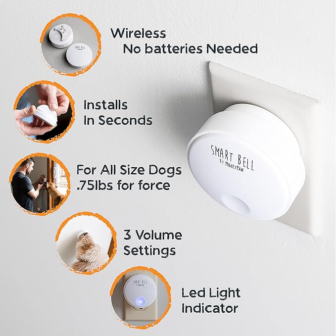 Mighty Paw Smart Bell 2.0 – Potty Training Button for Dogs & Puppies – Train Your Dog to Ring The Bell – Wireless Pet Communication (1 Pack)