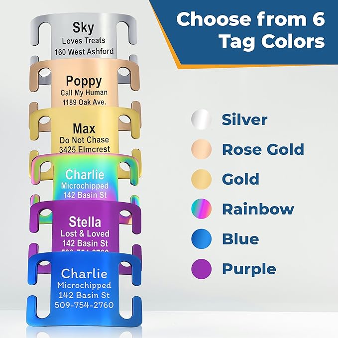 GoTags Reflective Personalized Dog Collar with Nameplate, Adjustable Dog Collar with Custom Engraved Steel Slide On Pet ID Tag, Silent, No Noise Dog Tag for Large Medium or Small (Beige, Medium)