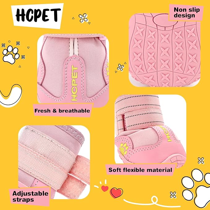 Hcpet Dog Shoes, Dog Boots for Small Dogs, Breathable Medium Dog Booties Paw Protector for Summer Hot Pavement, Winter Snowy Day, Outdoor Walking, Indoor Hardfloors Anti Slip Sole Pink Size 2