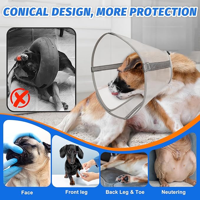 Dog Cone Collar to Stop Licking, Mesh Recovery Collar After Surgery for Large Medium Small Dogs, Alternative to Elizabeth Cone of Shame (White,1)