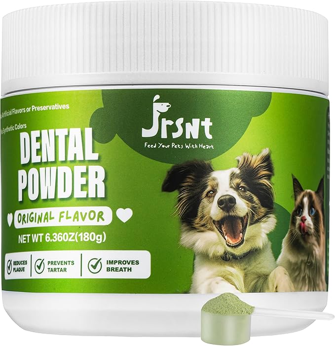 Dog Teeth Cleaning Powder, Dog Denatl Powder,Dog Breath Freshener, Plaque Off Pet Tooth Cleaning for Dogs and Cats，Herbal Blend+5 Probiotics, Bad-Breath Oral Care, All Breeds-180g