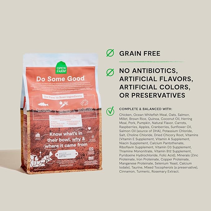 Open Farm, Grain-Free Dry Dog Food for Puppies, Protein-Packed Kibble, Sustainably & Ethically Sourced Ingredients, Non-GMO Veggies & Superfoods, Salmon & Sweet Potato Puppy Recipe, 4lb Bag