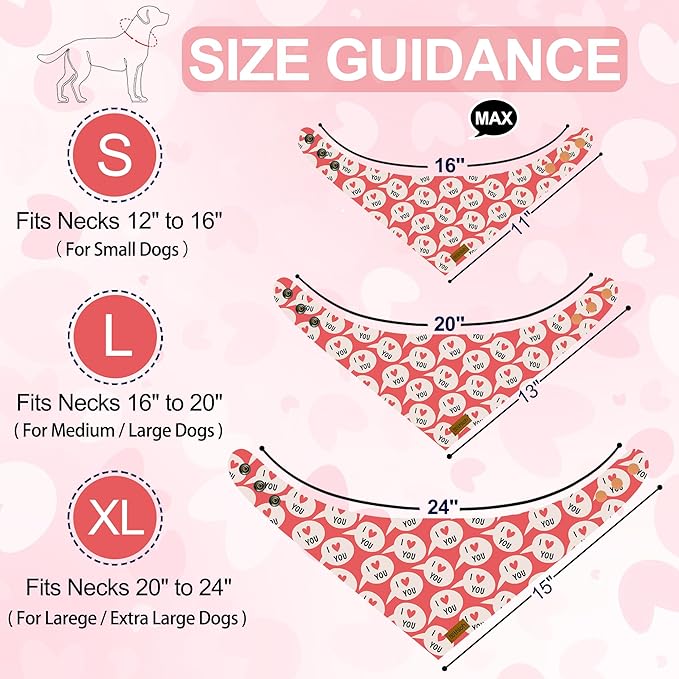 Dog Bandanas with Snap Button - 2 Pack Reversible Heart Dog Scarf for Boy & Girl, Premium Durable Fabric, Pet Bandana for Large and Extra Large Dogs (X-Large)