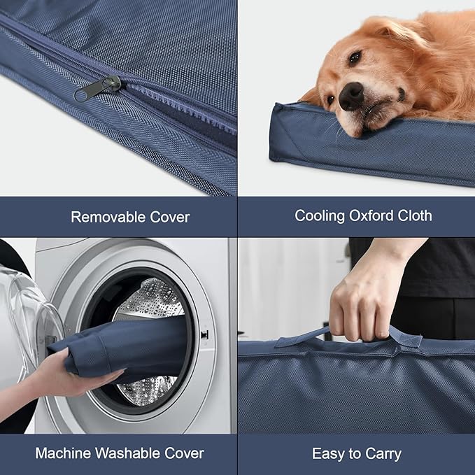 Orthopedic Dog Bed for Medium Dogs - Waterproof Outdoor Protection with Egg Crate Foam, Removable & Machine Washable Oxford Cover, 30x20 Inch, Navy