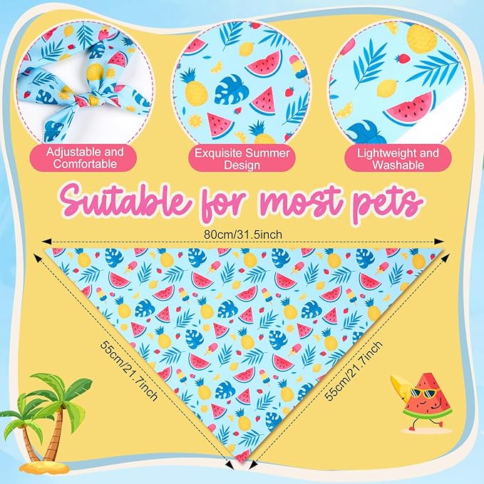 Sweetude 50 Pcs Dog Bandanas Bulk for Summer Hawaii Puppy Bandanas Adjustable Triangle Scarf Set Holiday for Small Medium Large Pet Costume Accessories(31.5 x 21.7 x 21.7 Inch, Flamingo)