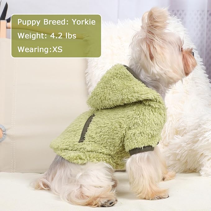 Dog Sweater Dog Winter Clothes for Small Dogs Boy Girl Pet Hoodies Puppy Cold Weather Coats Fall Doggie Sweatshirt for Chihuahua Yorkie Cat Sweater Costumes (Green, Small)