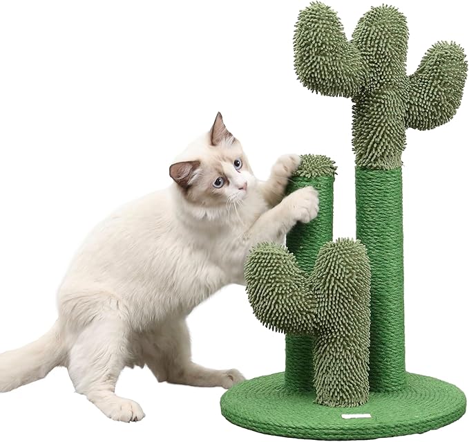 CTR1008A Marfa 21.5" Modern Jute Triple-Cactus Cat Scratching Post with Fuzzy Toy, Green