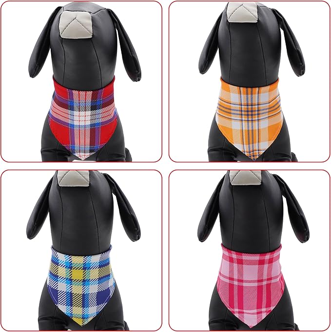 7 PCS Plaid Dog Bandanas for Small Dogs Stitching Edge Dog Bandanas for Puppy Doggy Print One Side Scarves Party Grooming S