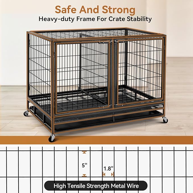 Oranland 48 inch Wire Dog Crate with Divider,2025 New Upgraded Stackable Dog Crate for Nursing Mother Dogs & Puppies,Large Dog Kennel with Reinforced Frame,Sturdy Locks Design/Removable Tray