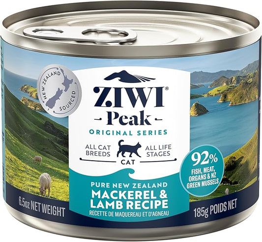 ZIWI Peak Canned Wet Cat Food – All Natural, High Protein, Grain Free, Limited Ingredient, with Superfoods (Mackerel & Lamb, Case of 12, 6.5oz Cans)