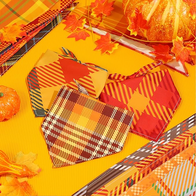 Sweetude 60 Pcs Fall Dog Bandanas Bulk Plaid Bandanas for Dogs Autumn Thanksgiving Pet Scarf Bibs Adjustable Triangle Scarves Costume Accessories Grooming Supplies for Small Medium Large