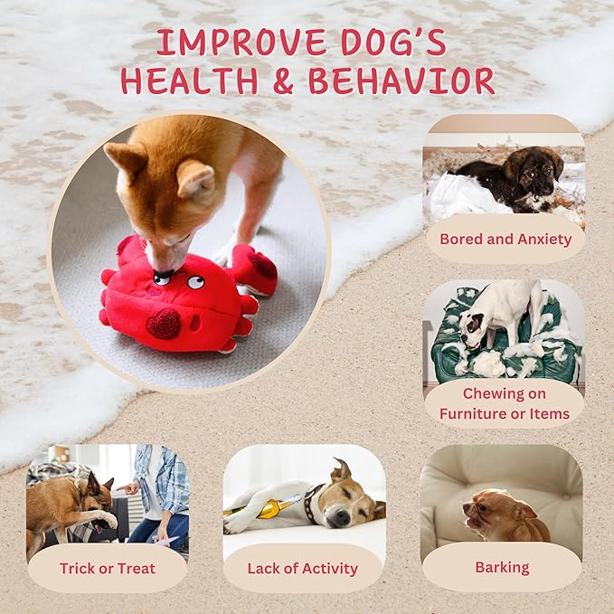 Squeaky Dog Toys, Plush Puzzle Hide and Seek Puppy Toys to Keep Them Busy – Cute Stuffed Dog Chew Toys for Small, Medium Breed - Crab