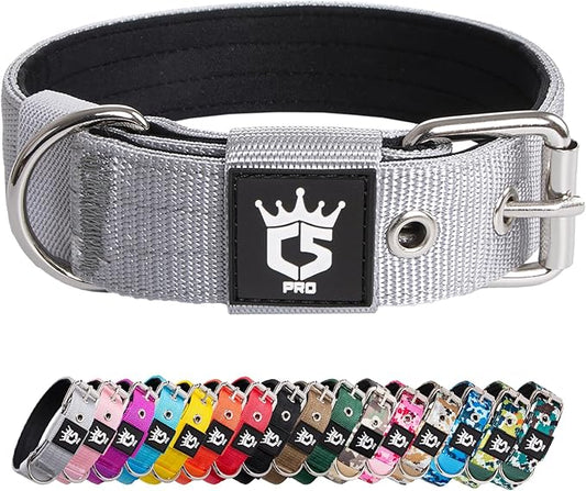 TSPRO Tactical Dog Collar 1.25 Inch Wide Thick Dog Collars with Heavy Duty Metal Buckle, Durable, Strong, Adjustable for Small Dogs (Silver S)