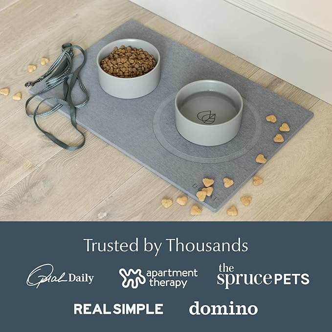 Dorai Home Ceramic Dog Bowls with Stone Drying Mat – Diatomaceous Earth Stone Mat with Non-Slip Base, Quick-Drying Pet Bowl Set for Medium Dogs, Ceramic Dog Water Bowl & Food Dish Set (23.6" x 15.4")