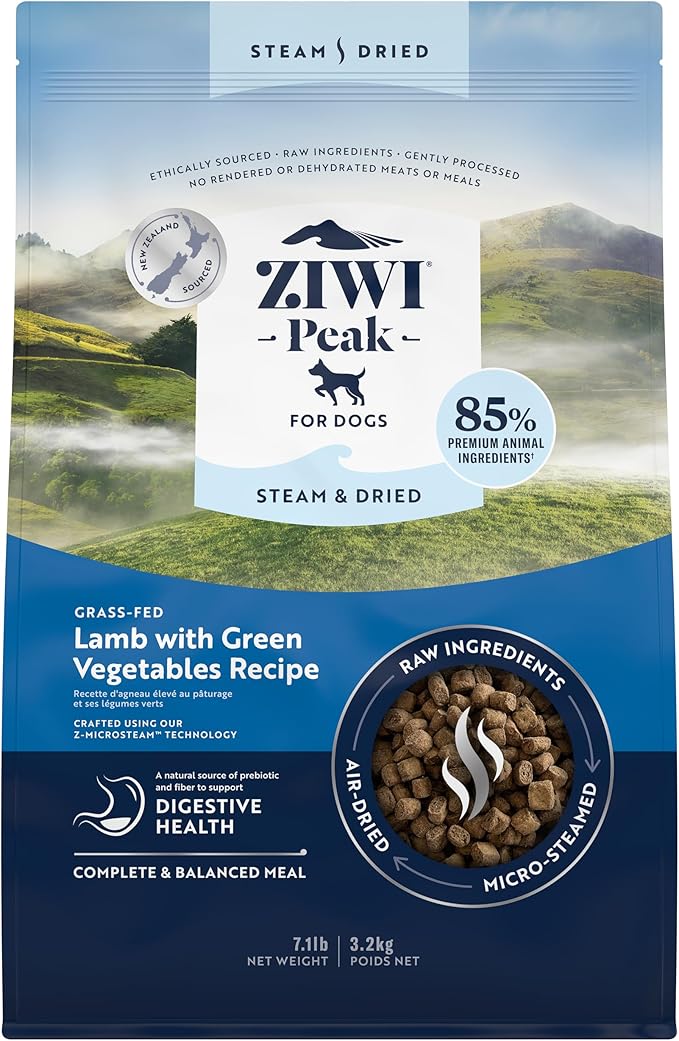 ZIWI Peak Steam & Dried Dog Food - Grass-fed Lamb w/Vegetables - High Protein, Low Carb, All Breeds & Lifestages, for Digestive Health (113.6oz)