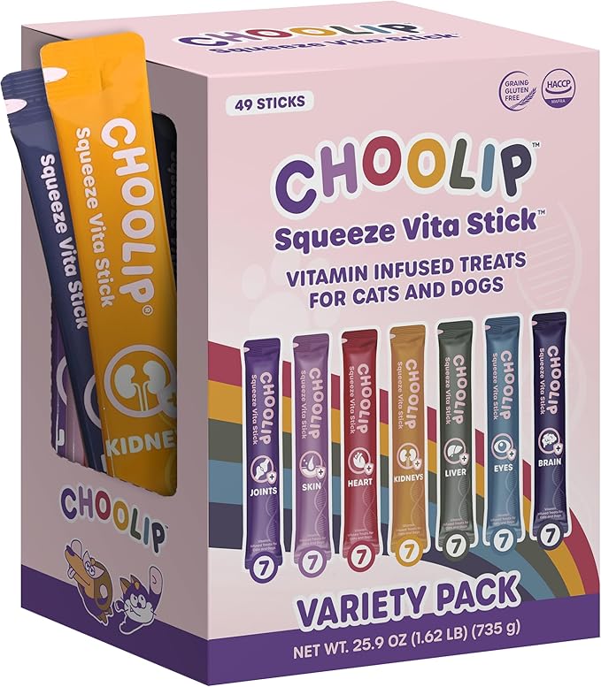 Squeeze Vita Stick Lickable Cat and Dog Treats – 49-Count Variety Pack with Multivitamins, Soft Squeezable Paste for All Life Stages, Supporting Overall Health