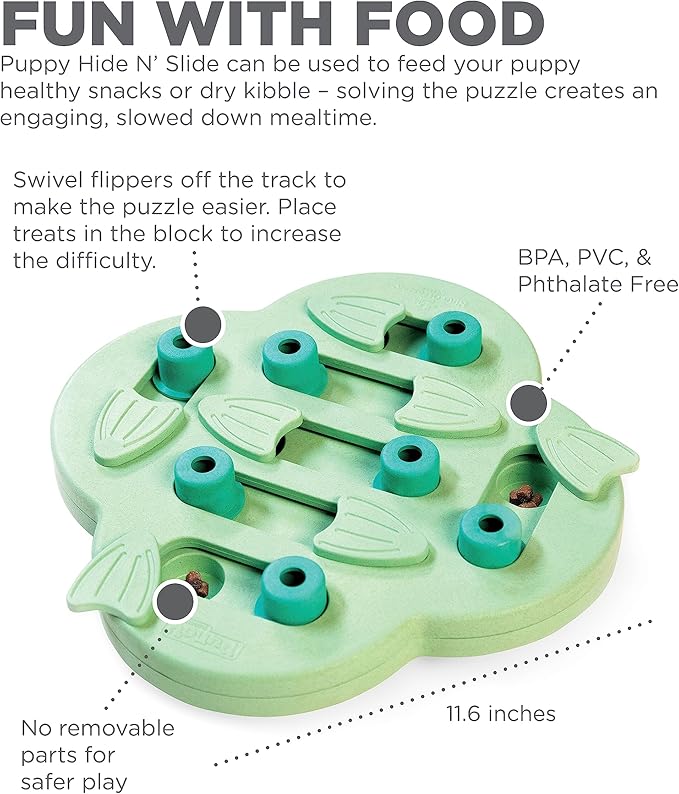 Outward Hound by Nina Ottosson Puppy Hide N' Slide Treat Puzzle Enrichment Dog Toy, Green