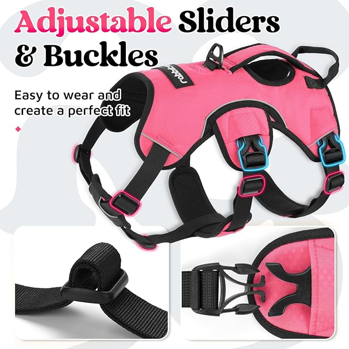 rabbitgoo Escape Proof Dog Harness, Soft Padded Full Body Pet Harness, Reflective Adjustable No Pull Vest with Lift Handle and Leash Clip for Large Dogs Walking Hiking Training, M, Pink