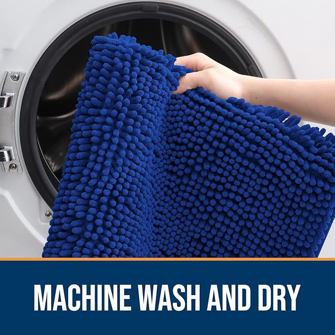 OLANLY Dog Door Mat for Muddy Paws 47x24, Absorbs Moisture and Dirt, Absorbent Non-Slip Washable Doormat, Quick Dry Chenille Mud Mat for Dogs, Entry Indoor Entryway Carpet for Inside Floor, Royal Blue