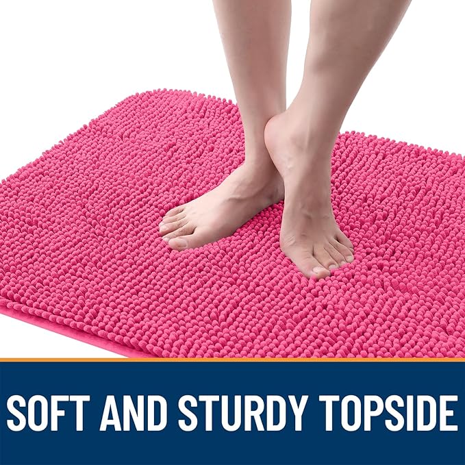 OLANLY Dog Door Mat for Muddy Paws 34x21, Absorbs Moisture and Dirt, Absorbent Non-Slip Washable Doormat, Quick Dry Chenille Mud Mat for Dogs, Entry Indoor Entryway Carpet for Inside Floor, Hot Pink