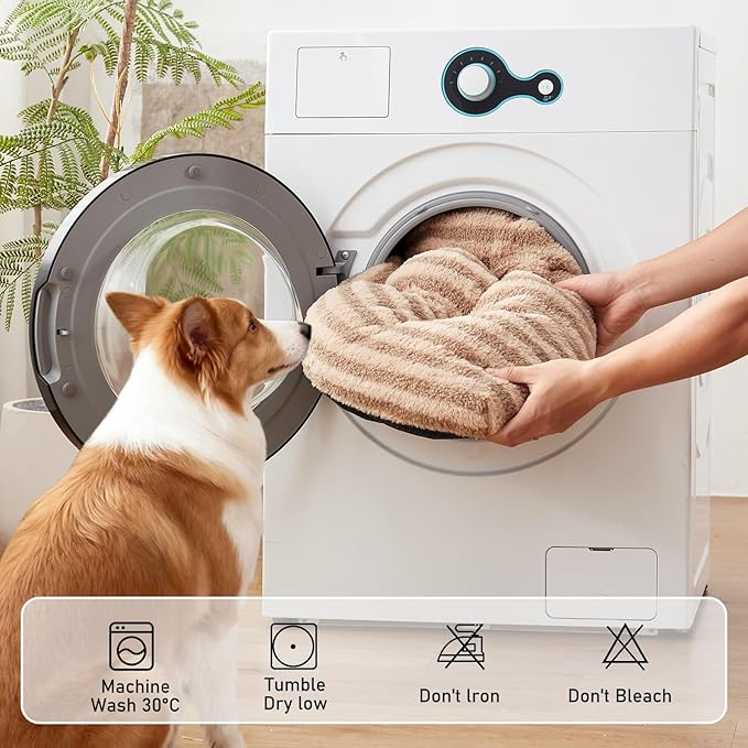 FURTIME Washable Dog Bed Medium Size Dogs, Deluxe Dog Crate Beds Comfy Fluffy Kennel Pad Anti-Slip Pet Sleeping Mat, Machine Washable Dogs Pillow, 29"x21"x3", Brown