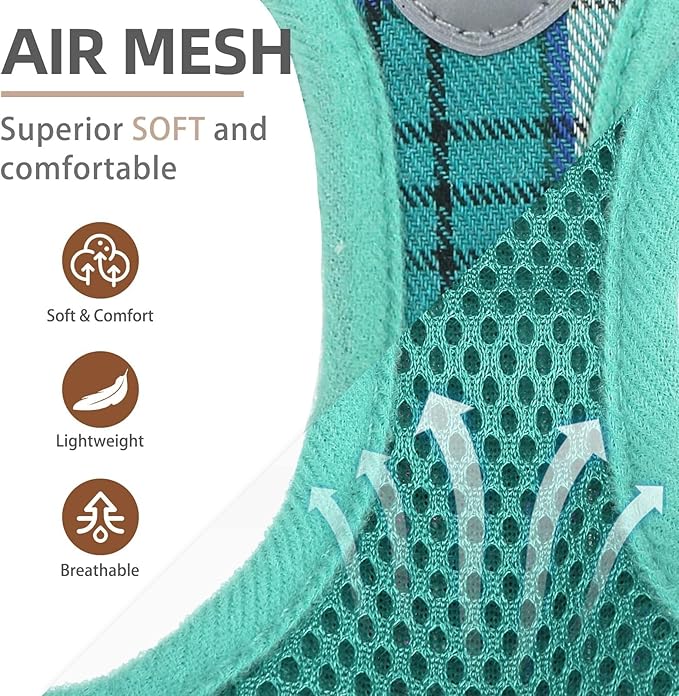 PUPTECK Adjustable Dog Harness Collar and Leash Set Step in No Pull Pet Harness for Small Medium Dogs Puppy and Cats Outdoor Walking Running, Soft Mesh Padded Reflective Vest Harnesses, Lake Green XL