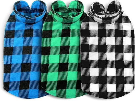 ASENKU Dog Sweater 3 Pack, Plaid Dog Fleece Vest, Soft Comfortable Pet Pajamas, Warm Winter Dog Shirt, Cold Weather Coat Jacket Pet Clothes for Small & Medium Dog Breeds