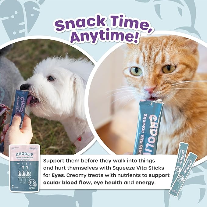 Choolip 2-Pack | Squeeze Vita Stick Lickable Treats for Dogs & Cats. 7 Eye Health Sticks with Essential multivitamins. Soft and Tasty Paste for All Life Stages, Supporting Eyes Health