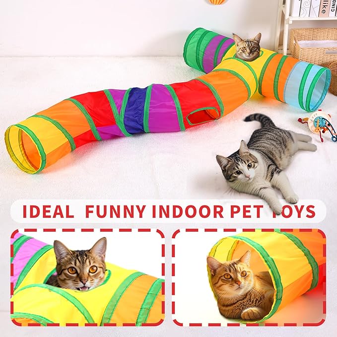 ‌Coolcandy Cat Tunnel & Interactive Cat Toy Indoor, S-T Shape Tunnel Toys for Indoor Cats, Collapsible Interactive Peekaboo Cave with Play Ball, for Multi-Way Play & Small Animals