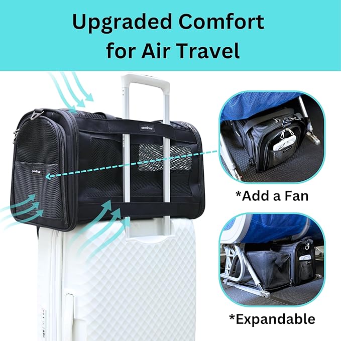 Crash-Tested Cat Carrier Soft (Test with FMVSS 213b - 5 Star Safety Rated by CPS) | TSA Airline Approved, Expandable, Zipper Locks, Fan Pocket | Best Dog Car Carrier for Safe Travel (Pet Up to 9lbs)