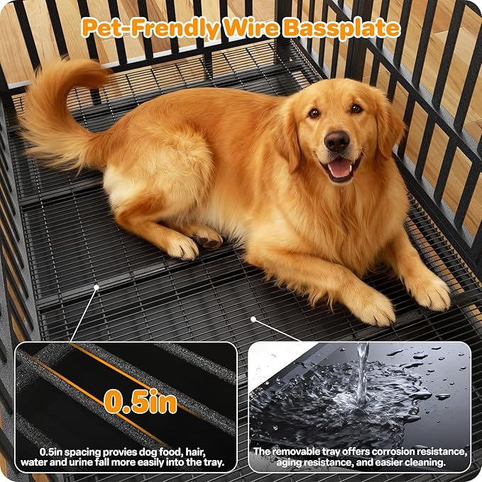 Heavy Duty Indestructible Dog Crate 48 Inch with Removable Tray, Sizes & Colors Optional, Escape Proof Double Door High Anxiety Cage Indoor, Kennel with Wheels for Large Dogs, XL XXL XXL