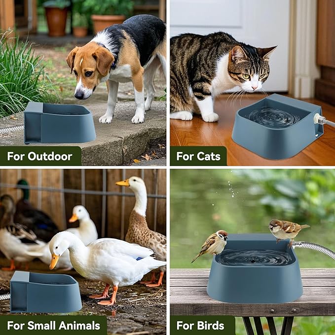 Outdoor Water Bowl for Dogs– 2L Automatic Dog Water Dispenser with 59" Hose and Float Valve, Ideal for All Kinds of Animals (Fits 3/4" GHT Faucet)