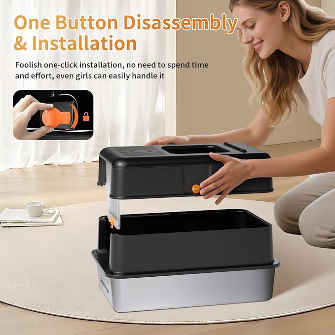 Stainless Steel Litter Box with Lid, 135° Flip-Top Design Metal Enclosed Litter Box for Kitten Cat, Breeze Litter Box System with Anti-Leakage High Sides, Large Cat Lovers Gifts