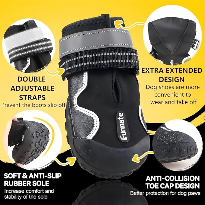 Dog Shoes for Large Small Medium Dogs,Dog Booties for Indoor Hardfloors Anti-Slip,Reflective Strip Waterproof Dog Boots & Paw Protectors for Outdoor Walking Hot Pavement,Winter Snow (Black-2)