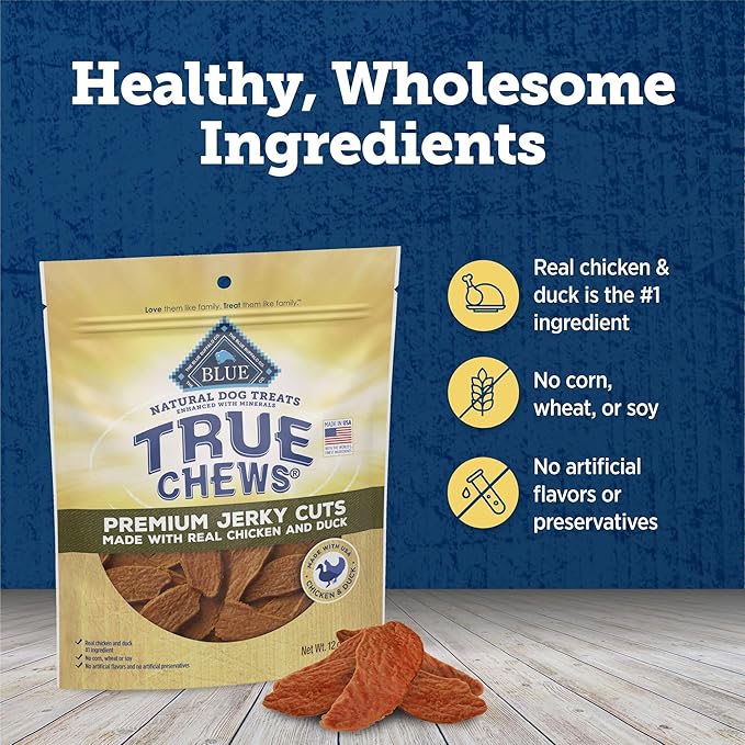 Blue Buffalo True Chews Premium Jerky Cuts Dog Treats, Made in the USA with Natural Ingredients, Duck, 12-oz Bag